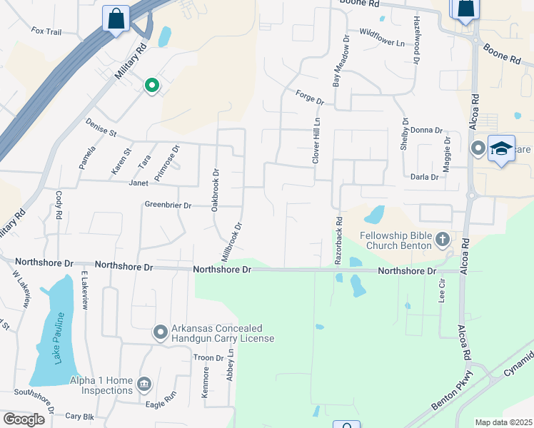 map of restaurants, bars, coffee shops, grocery stores, and more near 3161 Stonewall Drive in Benton
