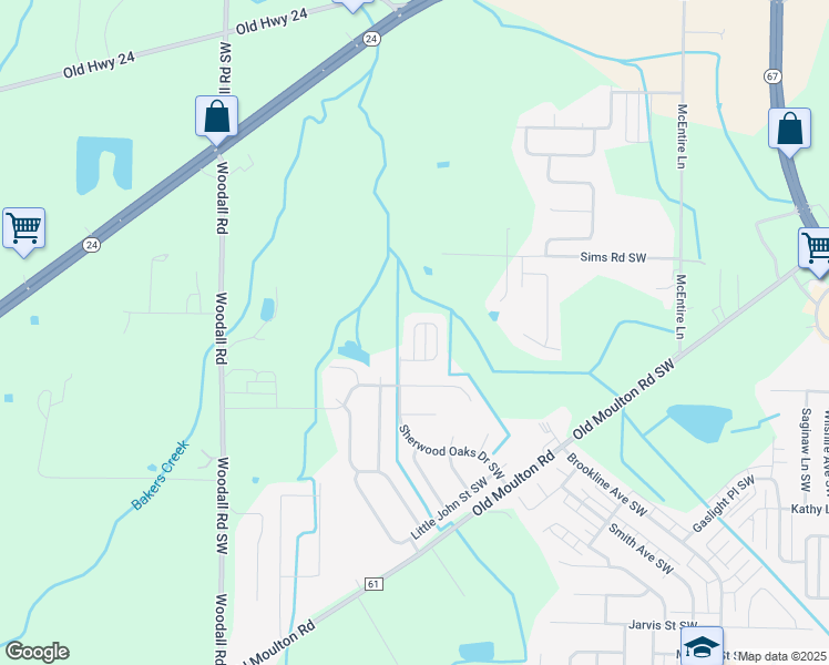 map of restaurants, bars, coffee shops, grocery stores, and more near 1249 Excalibur Drive Southwest in Decatur