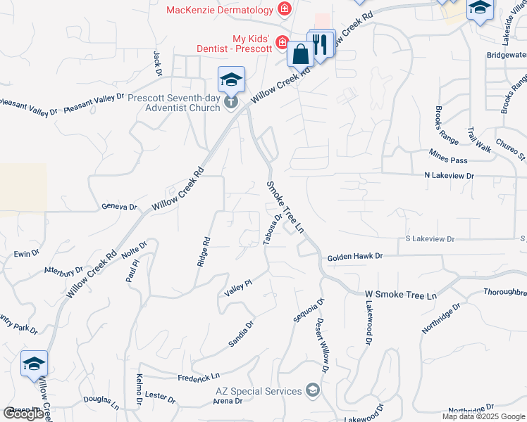 map of restaurants, bars, coffee shops, grocery stores, and more near 2772 Joshua Tree Lane in Prescott