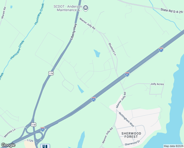 map of restaurants, bars, coffee shops, grocery stores, and more near Interstate 85 in Anderson