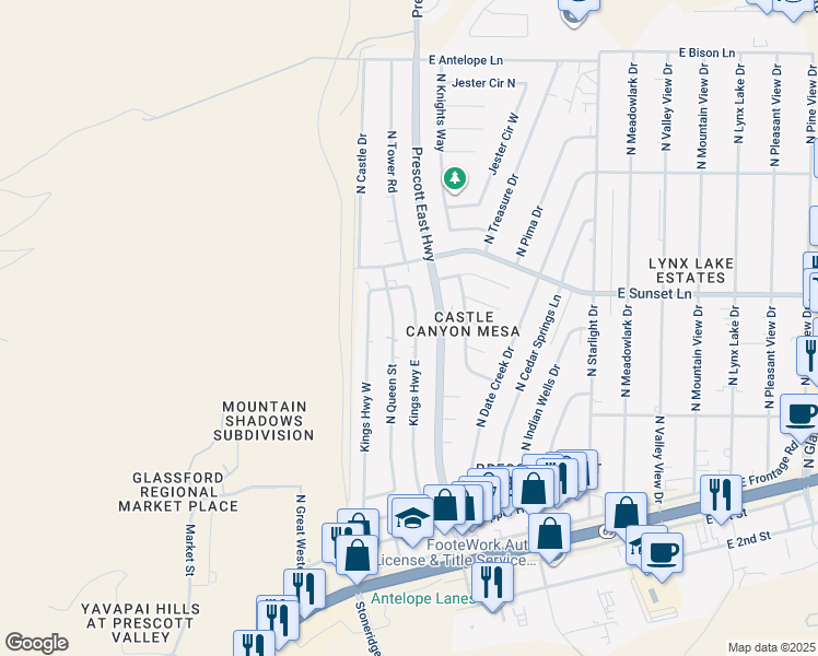 map of restaurants, bars, coffee shops, grocery stores, and more near 3128 North Prescott East Highway in Prescott Valley