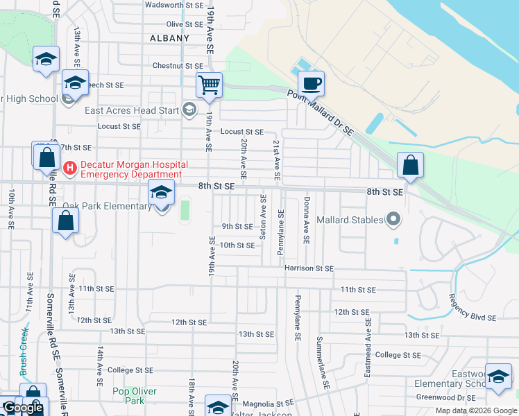 map of restaurants, bars, coffee shops, grocery stores, and more near 1208 Seton Avenue Southeast in Decatur