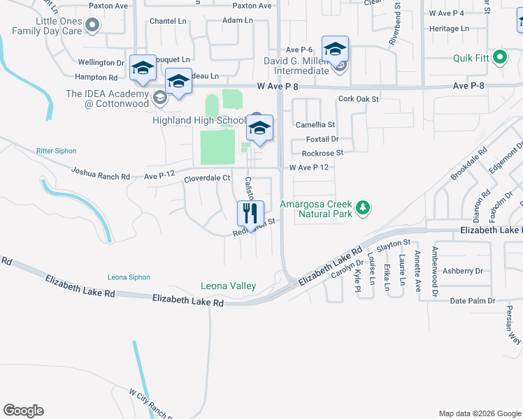 map of restaurants, bars, coffee shops, grocery stores, and more near 38830 Calistoga Street in Palmdale