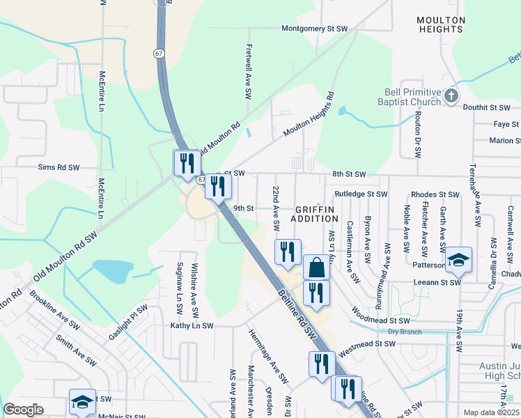 map of restaurants, bars, coffee shops, grocery stores, and more near 2206 9th Street in Decatur