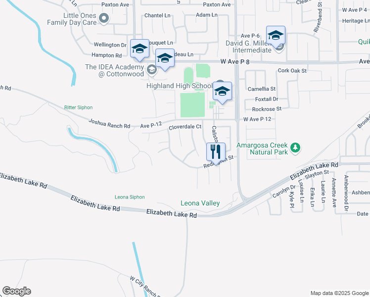 map of restaurants, bars, coffee shops, grocery stores, and more near 38834 Fruitridge Court in Palmdale