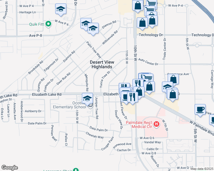 map of restaurants, bars, coffee shops, grocery stores, and more near 38833 Sage Tree Street in Palmdale