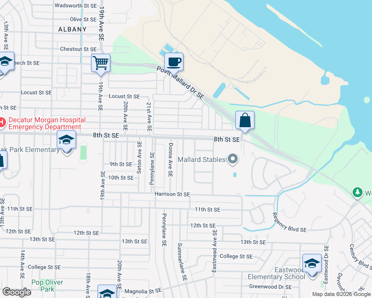 map of restaurants, bars, coffee shops, grocery stores, and more near 1203 Elizabeth Avenue Southeast in Decatur
