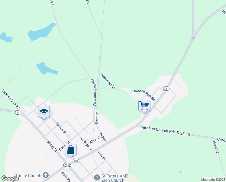map of restaurants, bars, coffee shops, grocery stores, and more near 309 Alexander Street in Clio