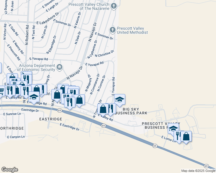 map of restaurants, bars, coffee shops, grocery stores, and more near 3137 North Truwood Drive in Prescott Valley