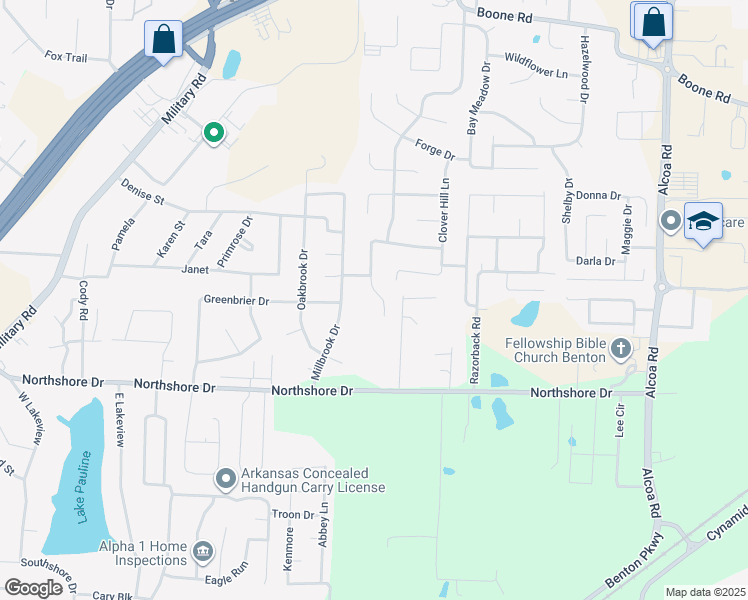 map of restaurants, bars, coffee shops, grocery stores, and more near 3161 Stonewall Drive in Benton