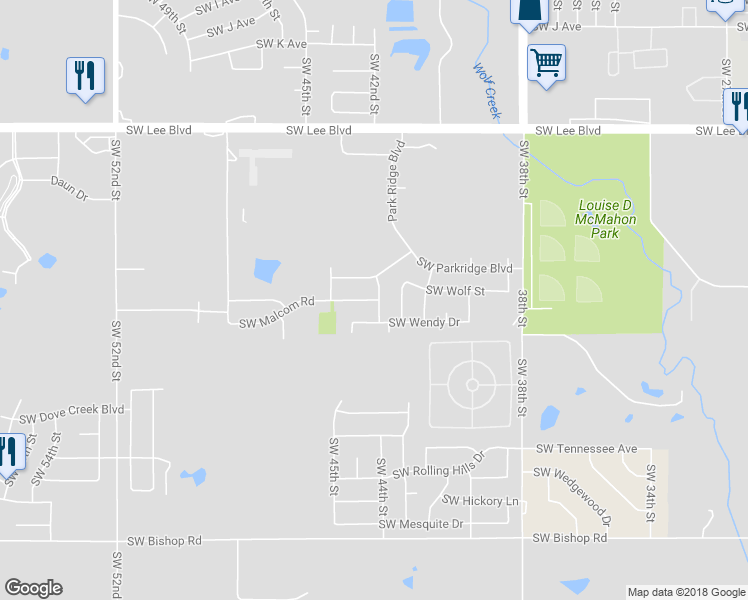 map of restaurants, bars, coffee shops, grocery stores, and more near 2513 Southwest Malcom Road in Lawton