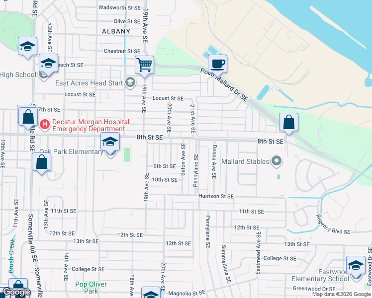 map of restaurants, bars, coffee shops, grocery stores, and more near 1208 Seton Avenue Southeast in Decatur