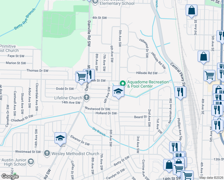 map of restaurants, bars, coffee shops, grocery stores, and more near 1203 5th Avenue Southwest in Decatur