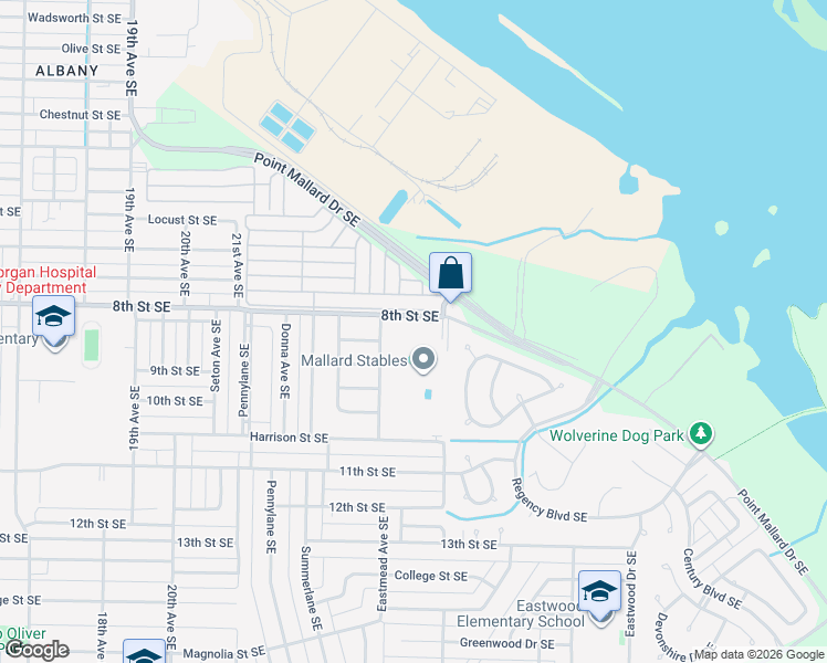 map of restaurants, bars, coffee shops, grocery stores, and more near 2307 8th Street Southeast in Decatur