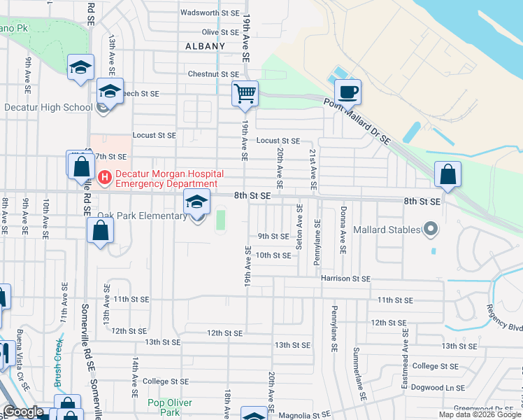 map of restaurants, bars, coffee shops, grocery stores, and more near 1206 19th Avenue Southeast in Decatur