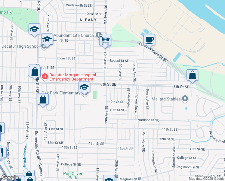 map of restaurants, bars, coffee shops, grocery stores, and more near 1206 19th Avenue Southeast in Decatur