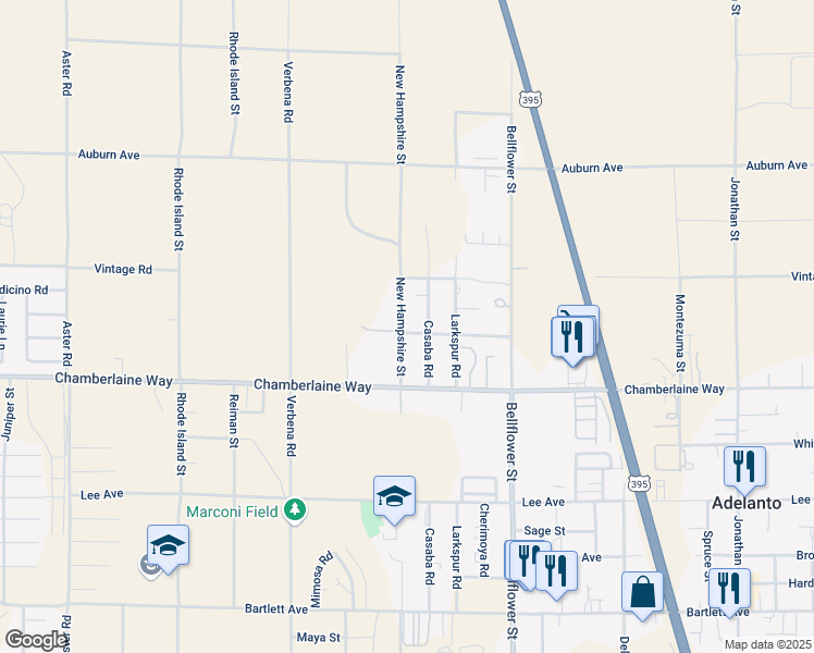 map of restaurants, bars, coffee shops, grocery stores, and more near 18616 New Hampshire Street in Adelanto