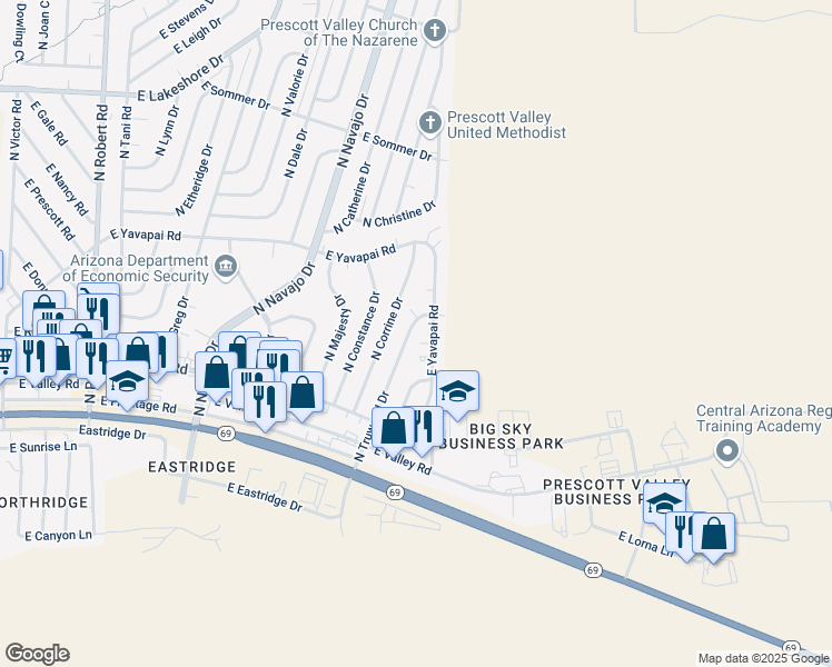 map of restaurants, bars, coffee shops, grocery stores, and more near 3137 North Truwood Drive in Prescott Valley