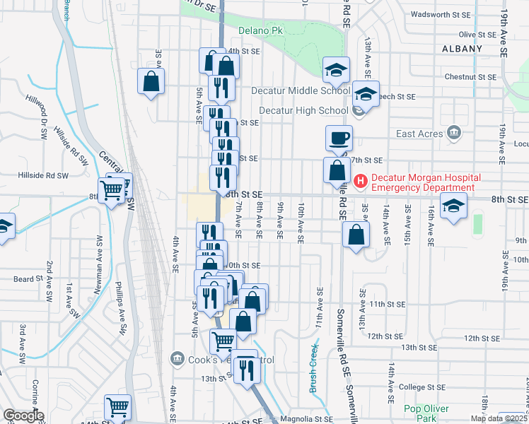 map of restaurants, bars, coffee shops, grocery stores, and more near 1212 8th Avenue Southeast in Decatur