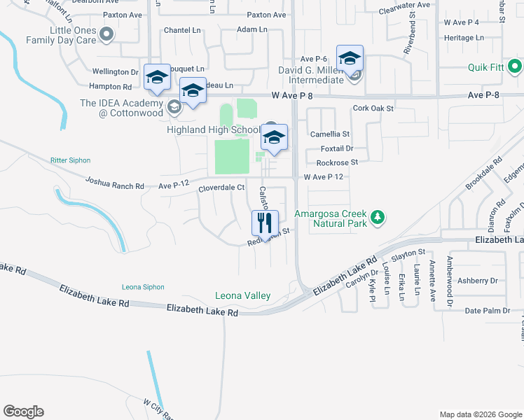 map of restaurants, bars, coffee shops, grocery stores, and more near 38855 Calistoga Street in Palmdale