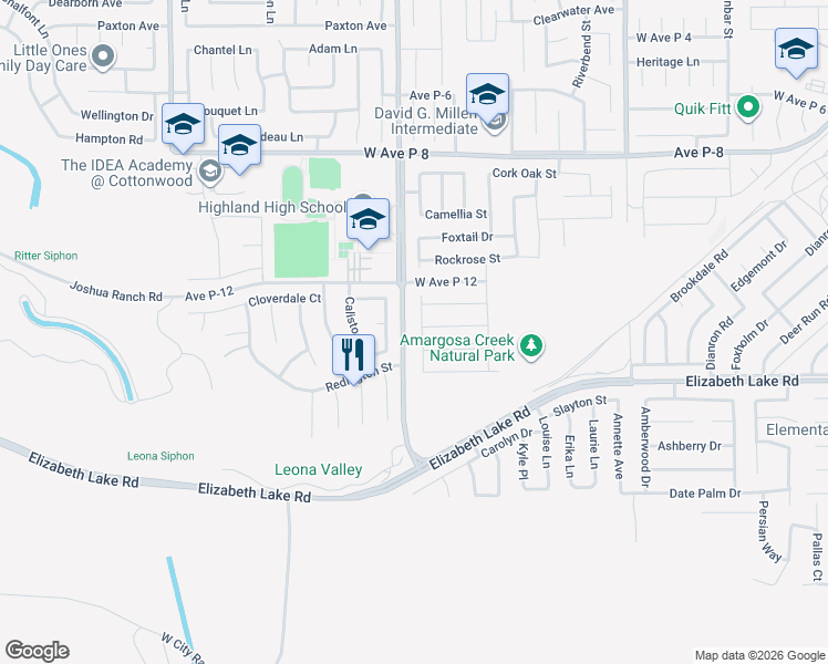 map of restaurants, bars, coffee shops, grocery stores, and more near 38851 Candlenut Drive in Palmdale