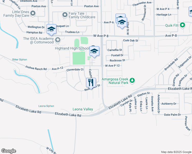 map of restaurants, bars, coffee shops, grocery stores, and more near 38842 Sunnyvale Street in Palmdale