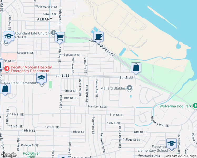 map of restaurants, bars, coffee shops, grocery stores, and more near 1203 Elizabeth Avenue Southeast in Decatur