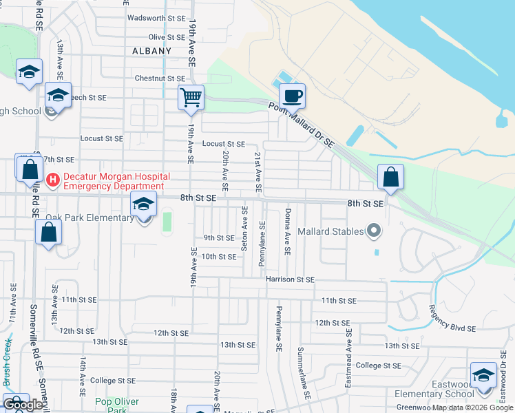 map of restaurants, bars, coffee shops, grocery stores, and more near 1208 Seton Avenue Southeast in Decatur