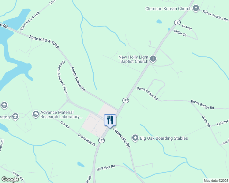 map of restaurants, bars, coffee shops, grocery stores, and more near 6004 South Carolina 187 in Anderson