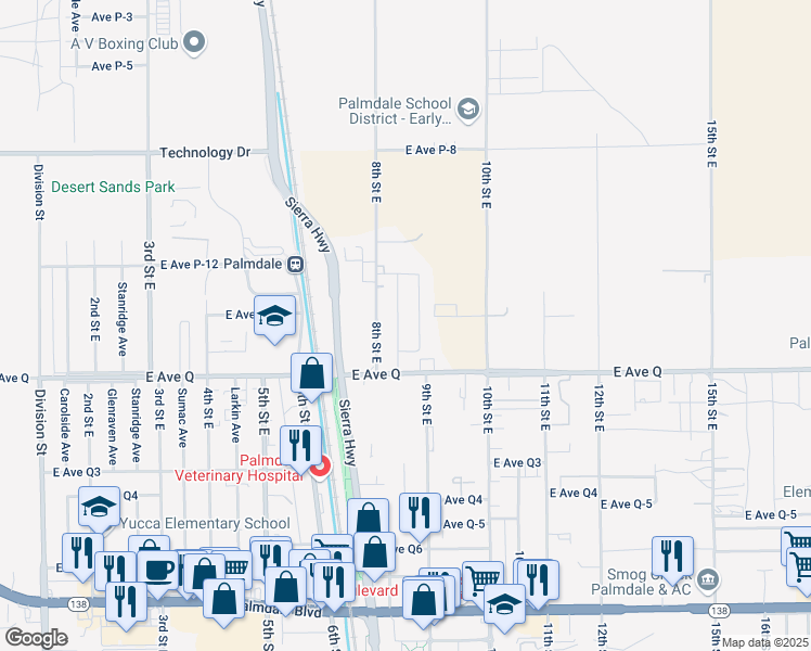 map of restaurants, bars, coffee shops, grocery stores, and more near 38852 Rambler Avenue in Palmdale