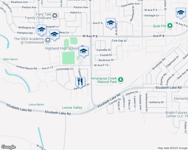 map of restaurants, bars, coffee shops, grocery stores, and more near 38859 Candlenut Drive in Palmdale