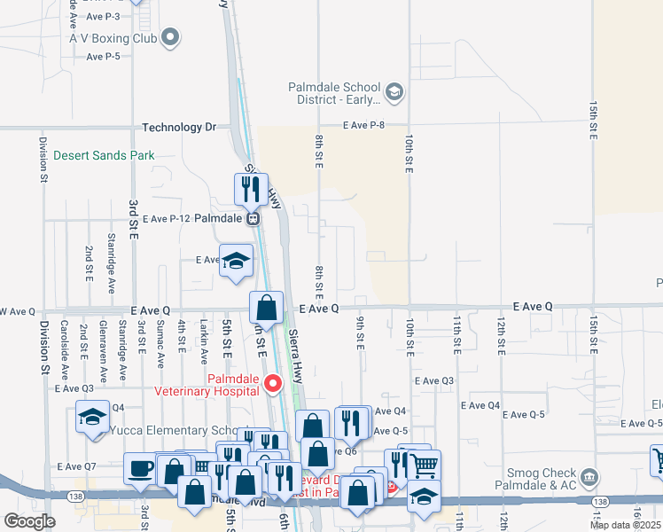 map of restaurants, bars, coffee shops, grocery stores, and more near 38857 Rambler Avenue in Palmdale