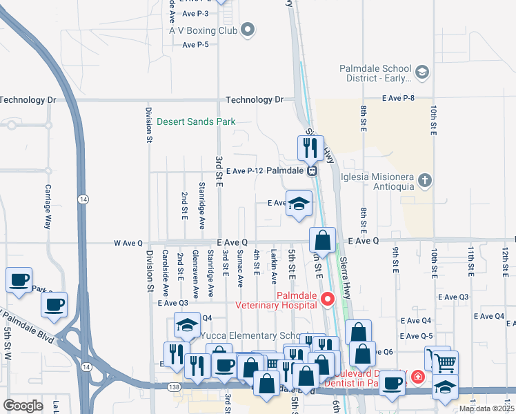 map of restaurants, bars, coffee shops, grocery stores, and more near 4TH East Avenue South in Palmdale