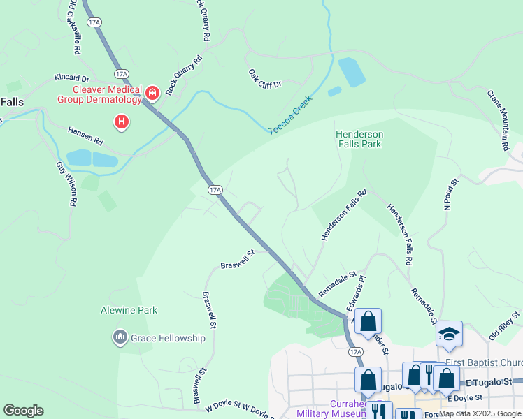 map of restaurants, bars, coffee shops, grocery stores, and more near 17 Greenwood Circle in Toccoa