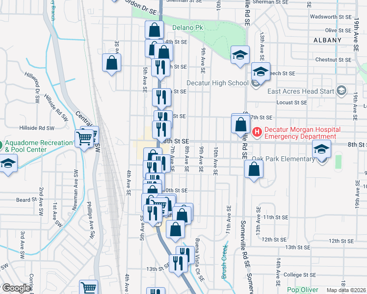 map of restaurants, bars, coffee shops, grocery stores, and more near 1212 8th Avenue Southeast in Decatur