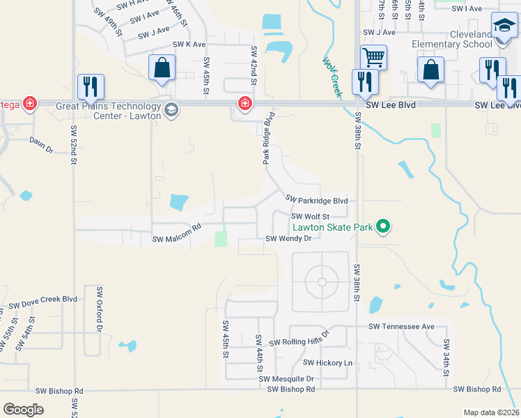 map of restaurants, bars, coffee shops, grocery stores, and more near 1907 Southwest 44th Street in Lawton