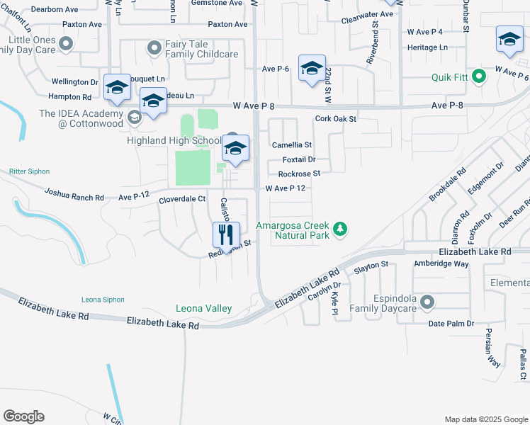 map of restaurants, bars, coffee shops, grocery stores, and more near 38905 Candlenut Drive in Palmdale