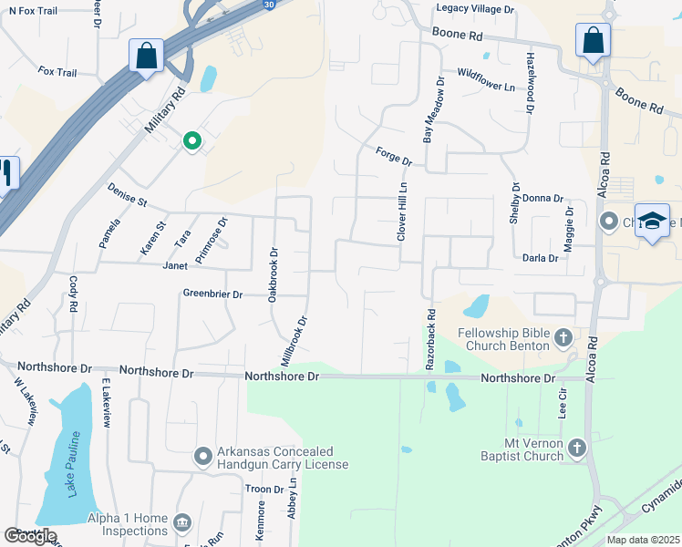 map of restaurants, bars, coffee shops, grocery stores, and more near 3174 Stonewall Drive in Benton