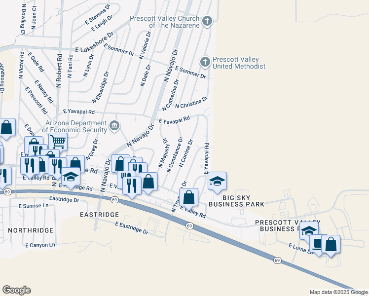 map of restaurants, bars, coffee shops, grocery stores, and more near 3148 North Corrine Drive in Prescott Valley