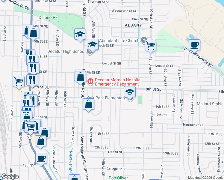map of restaurants, bars, coffee shops, grocery stores, and more near 1210 15th Avenue Southeast in Decatur