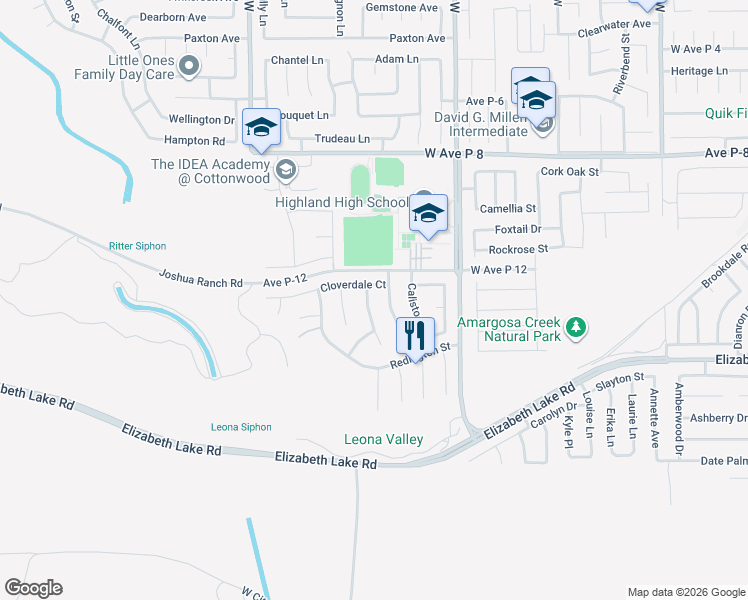 map of restaurants, bars, coffee shops, grocery stores, and more near 38842 Elder Creek Court in Palmdale