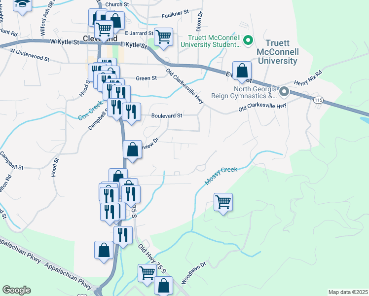 map of restaurants, bars, coffee shops, grocery stores, and more near 208 Piney Lane in Cleveland