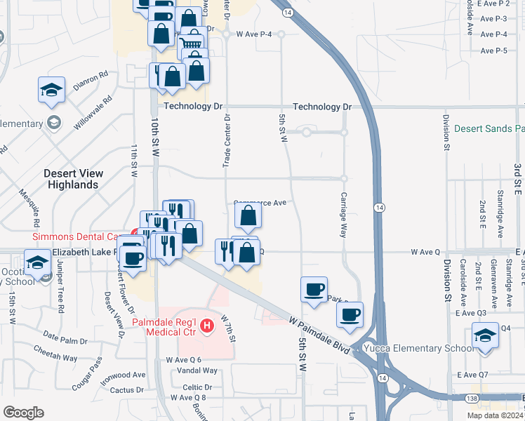 map of restaurants, bars, coffee shops, grocery stores, and more near in Leona Valley