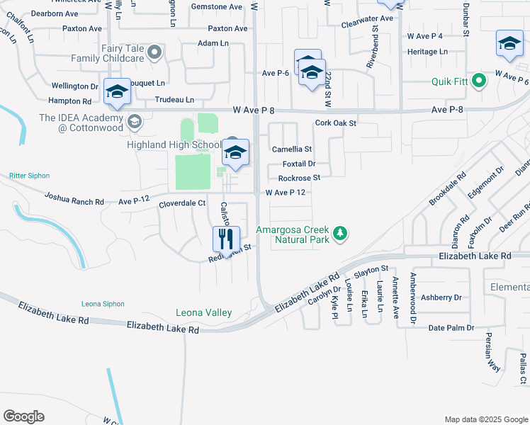 map of restaurants, bars, coffee shops, grocery stores, and more near 38905 Candlenut Drive in Palmdale