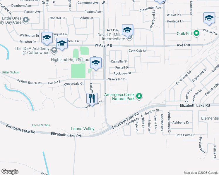 map of restaurants, bars, coffee shops, grocery stores, and more near 38851 Candlenut Drive in Palmdale