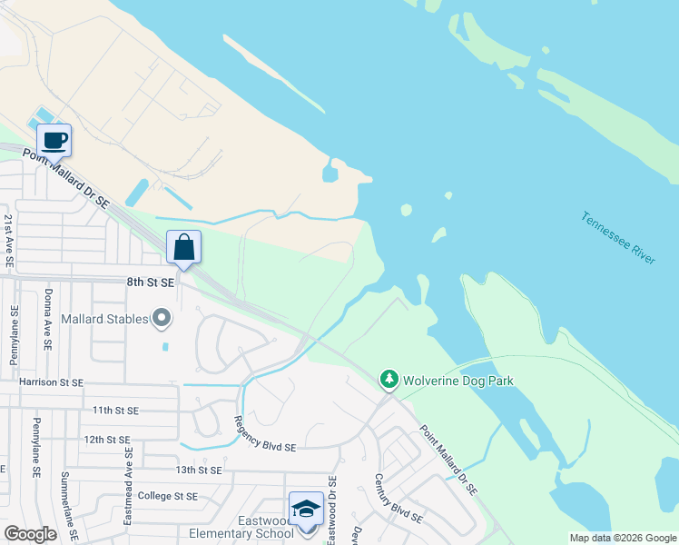 map of restaurants, bars, coffee shops, grocery stores, and more near Monogram Drive in Decatur
