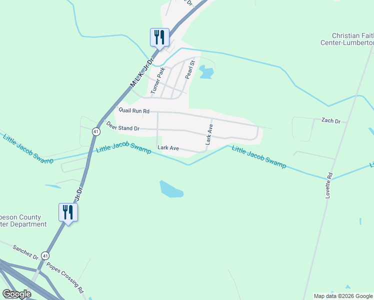 map of restaurants, bars, coffee shops, grocery stores, and more near 408 Deerstand Road in Lumberton