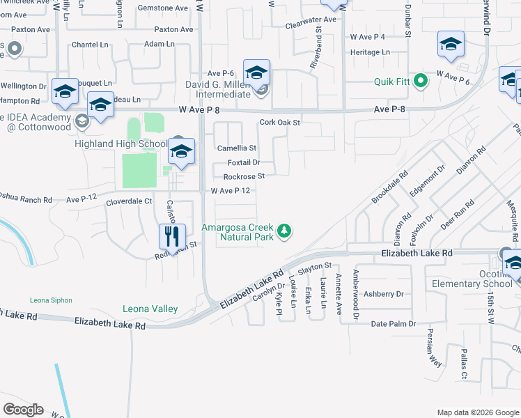 map of restaurants, bars, coffee shops, grocery stores, and more near 38938 Malva Rosa Drive in Palmdale