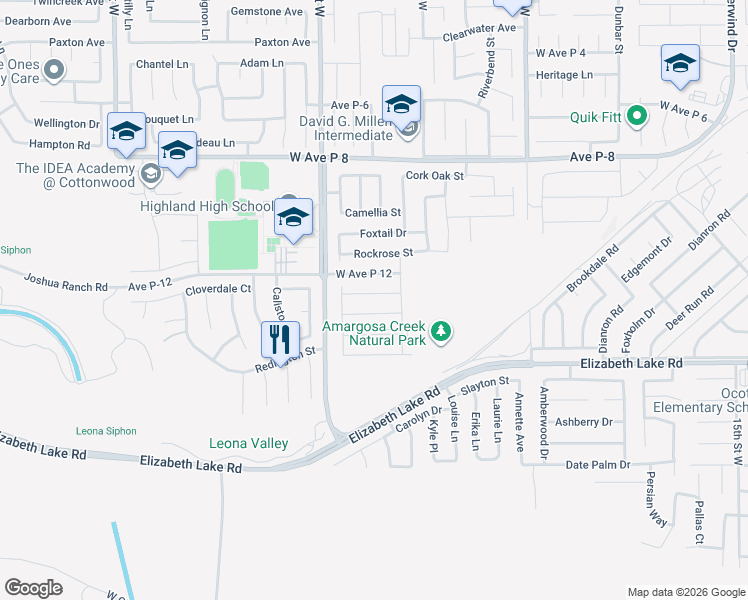 map of restaurants, bars, coffee shops, grocery stores, and more near 2318 Desert Agave Street in Palmdale