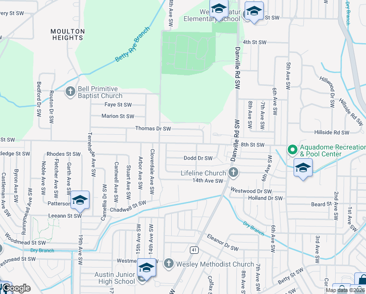 map of restaurants, bars, coffee shops, grocery stores, and more near 1207 8th Street Southwest in Decatur